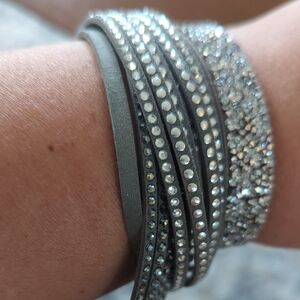 Swarovski  Exclusive Edition Silver leather  2 piece Crystal Wrap Bracelet